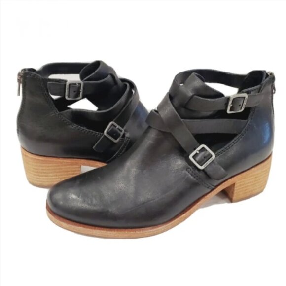 Kork-Ease Black Ankle Boots with Tan Sole - Picture 2 of 8